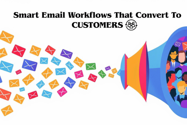 Hero illustration of email workflows converting into sales automatically