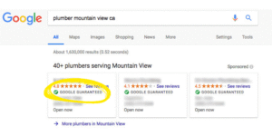 Example of Google Local Service Ads in 2025 search results