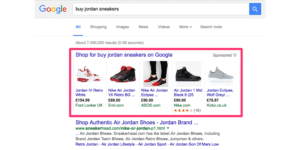 Example of Google Shopping Ads displaying product images, prices, and ratings