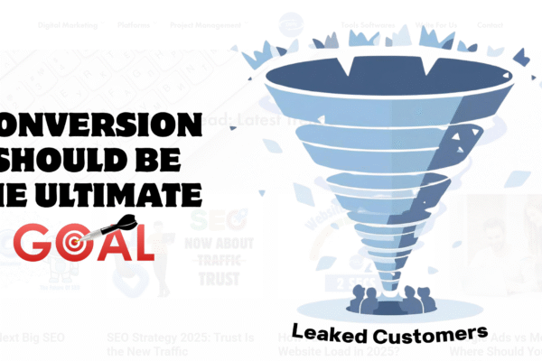 Illustration of a website funnel losing visitors due to common mistakes