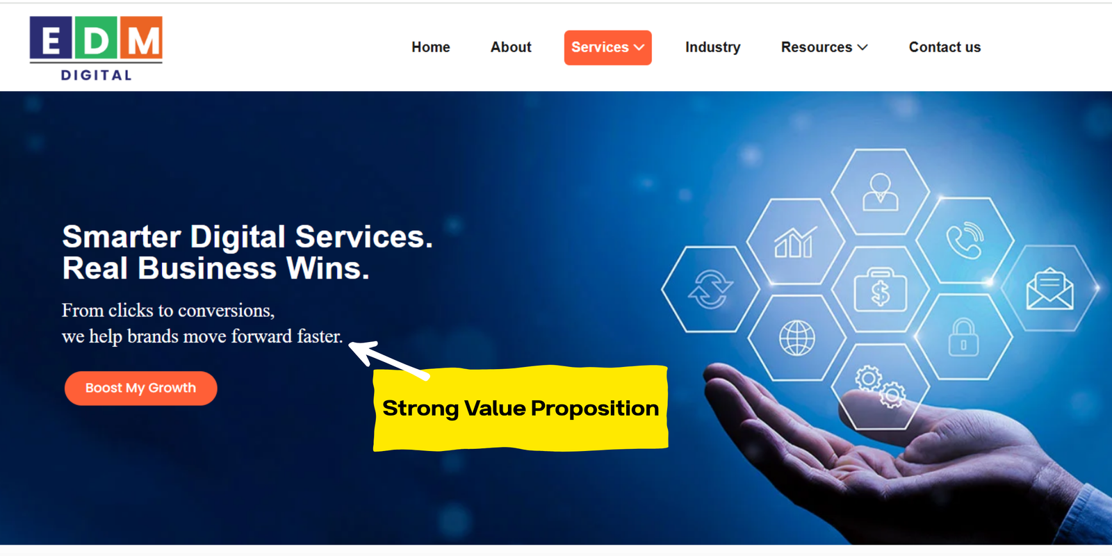 Example of a clear value proposition on a website