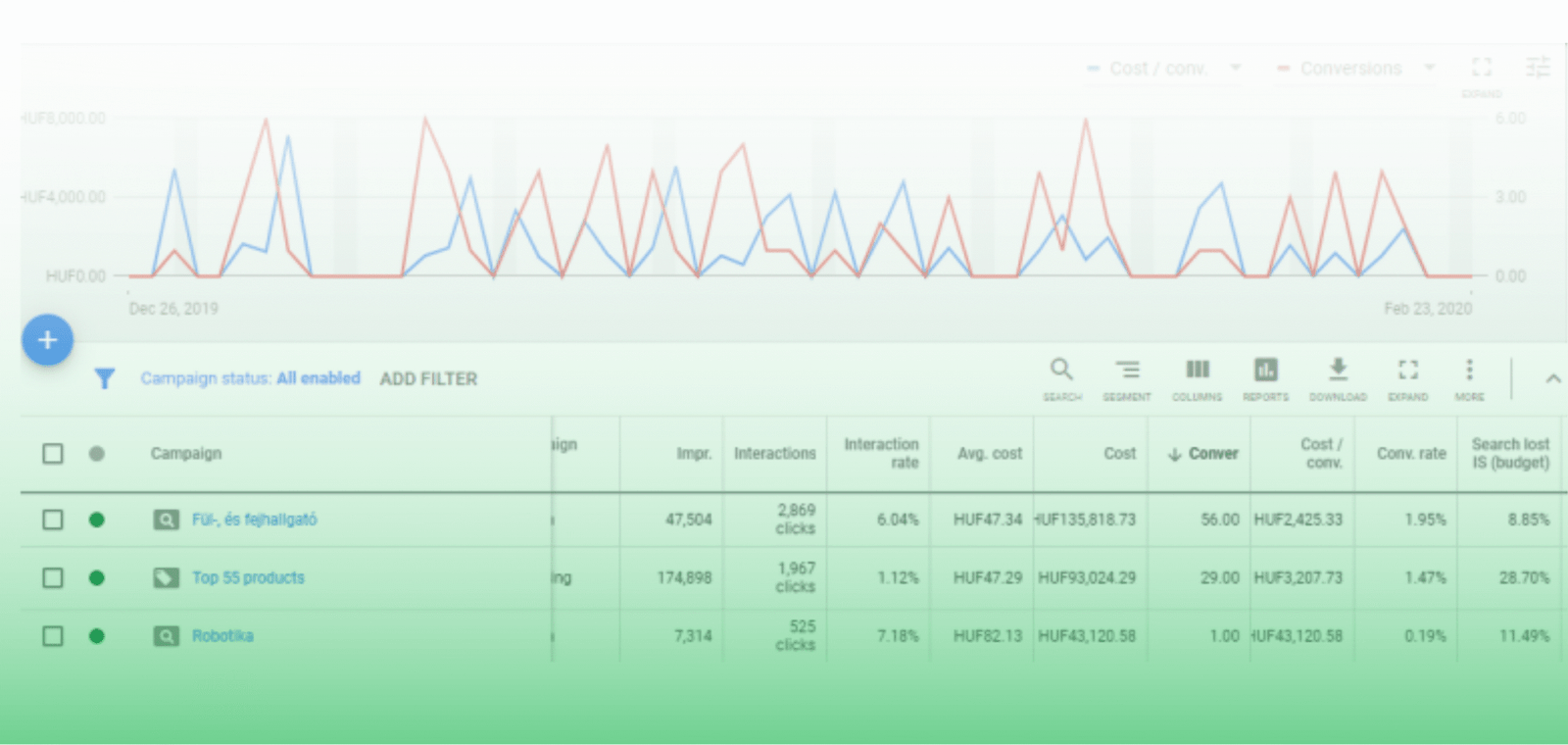Google Ads campaign results showing sales growth and lower CPA for a Speaker & Bluetooth Ecommerce brand