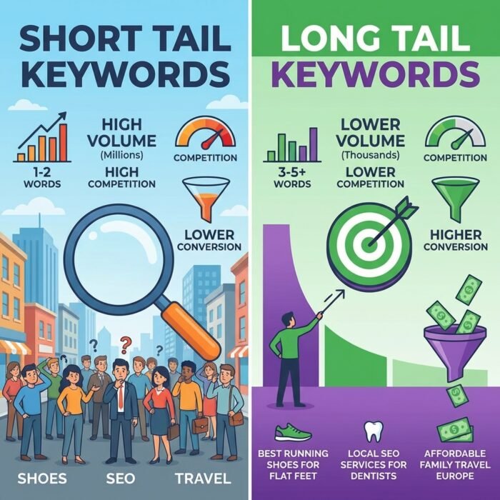 Short tail and long tail keyword